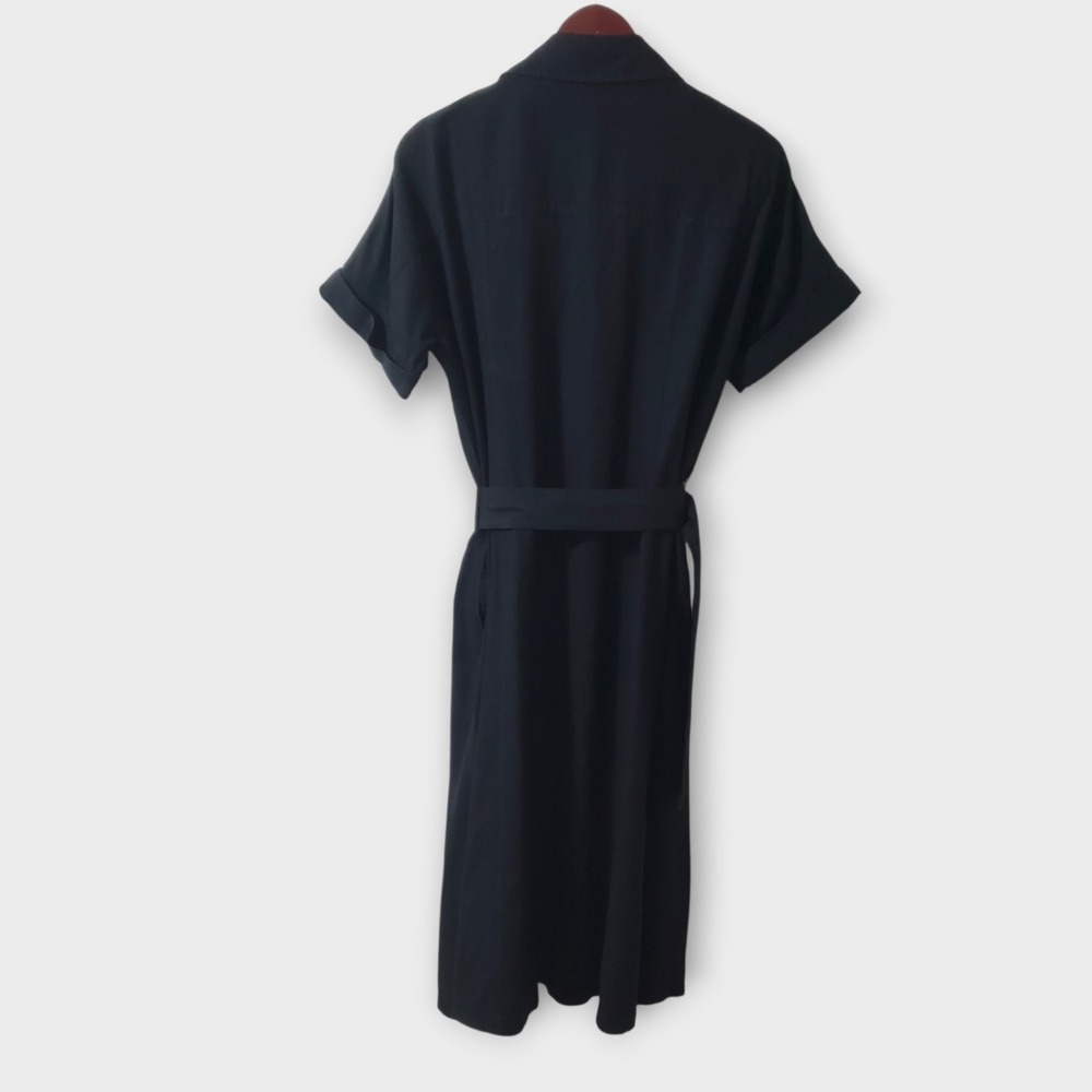 Banana Republic SS Drapey Linen Blend Belted Midi Shirt Dress Black M 451876-00 - Picture 5 of 11